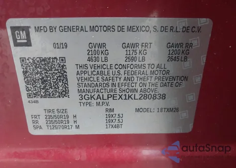 2019 GMC Terrain Slt из США, поврежденный, VIN 3GKALPEX1KL280838